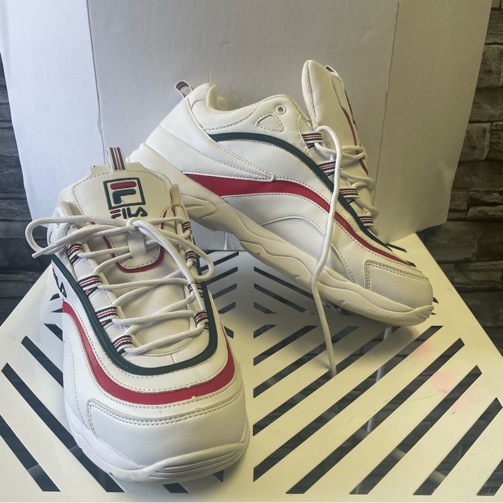FILA Ray Mens classic leather sneakers white red + green Size 12